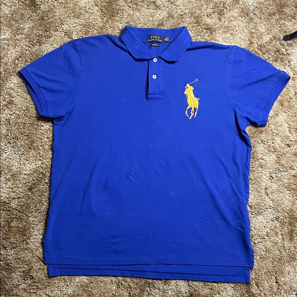 Polo Ralph Lauren Custom Fit Mens Blue Short Sleeve Polo Shirt Size XL‎